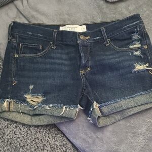 Abercrombie & Fitch Women's Distressed Jean Shorts - Dark Blue